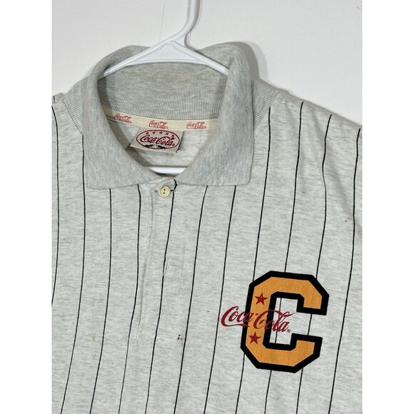 Vintage Coca Cola Shirt Mens Large Gray Striped Collared Polo Long Sleeve 1990s - Picture 4 of 12